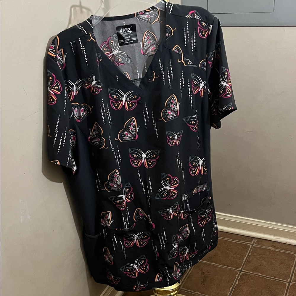 Women's Black and Pink Butterfly Print Top
